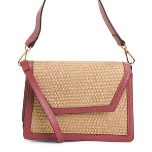 Chiara Ferretti Italy Raffia & Leather Geometric Flap Crossbody/Shoulder Bag